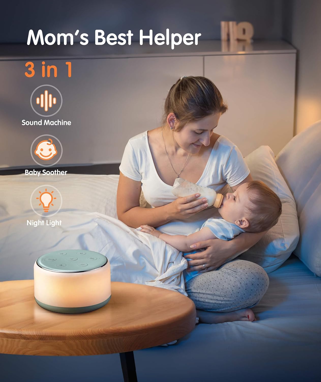 FamiSym White Noise Sound Machine Baby for Sleeping with Night Light – 34 Soothing Sounds, Rechargeable White Noise Machine for Kids Adults Sleep, Portable Lullaby Machine Baby Soother (Slate)
