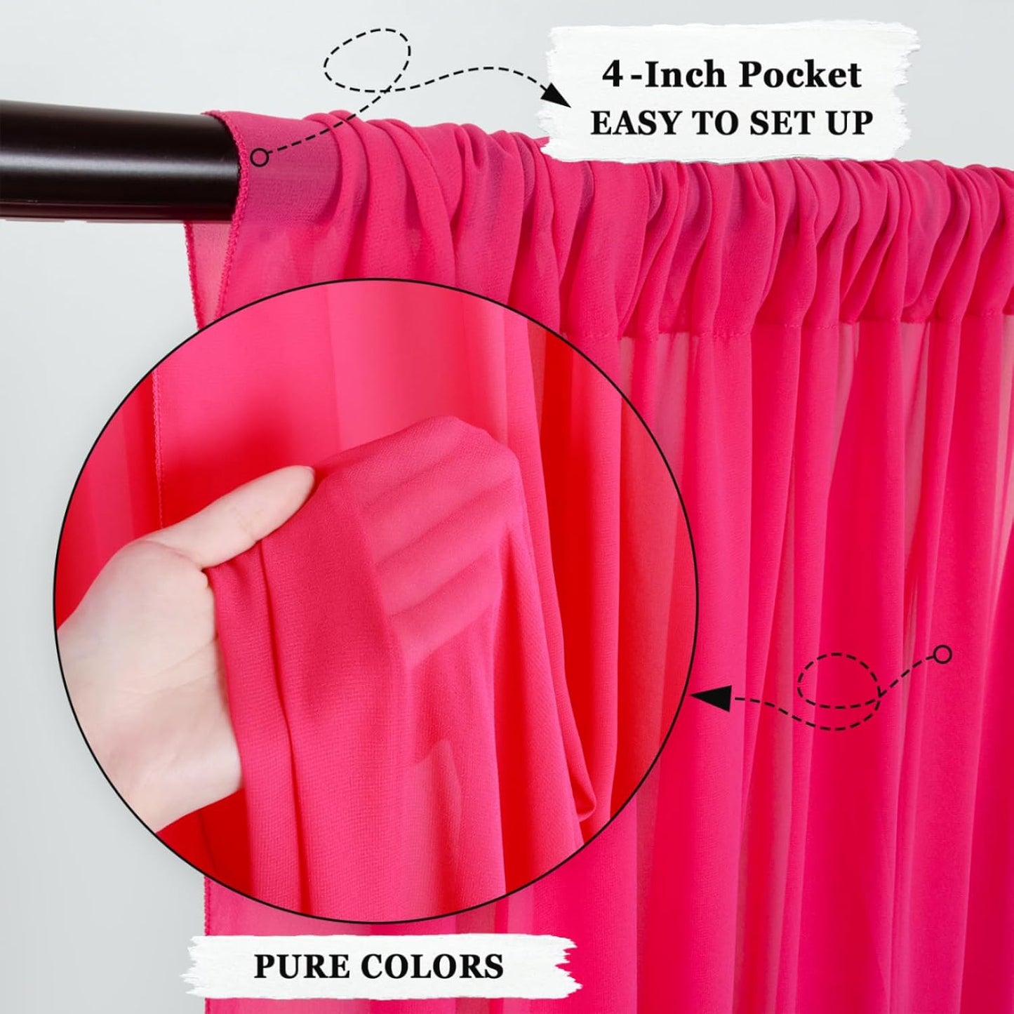 DUOBAO Hot Pink Chiffon Backdrop Curtain 2 Panels 29 Inch (74cm Wide) by 120 Inches (300cm Long) Wedding Chiffon Backdrop Drapes Beach Curtains for Living Room Voile Window Curtain