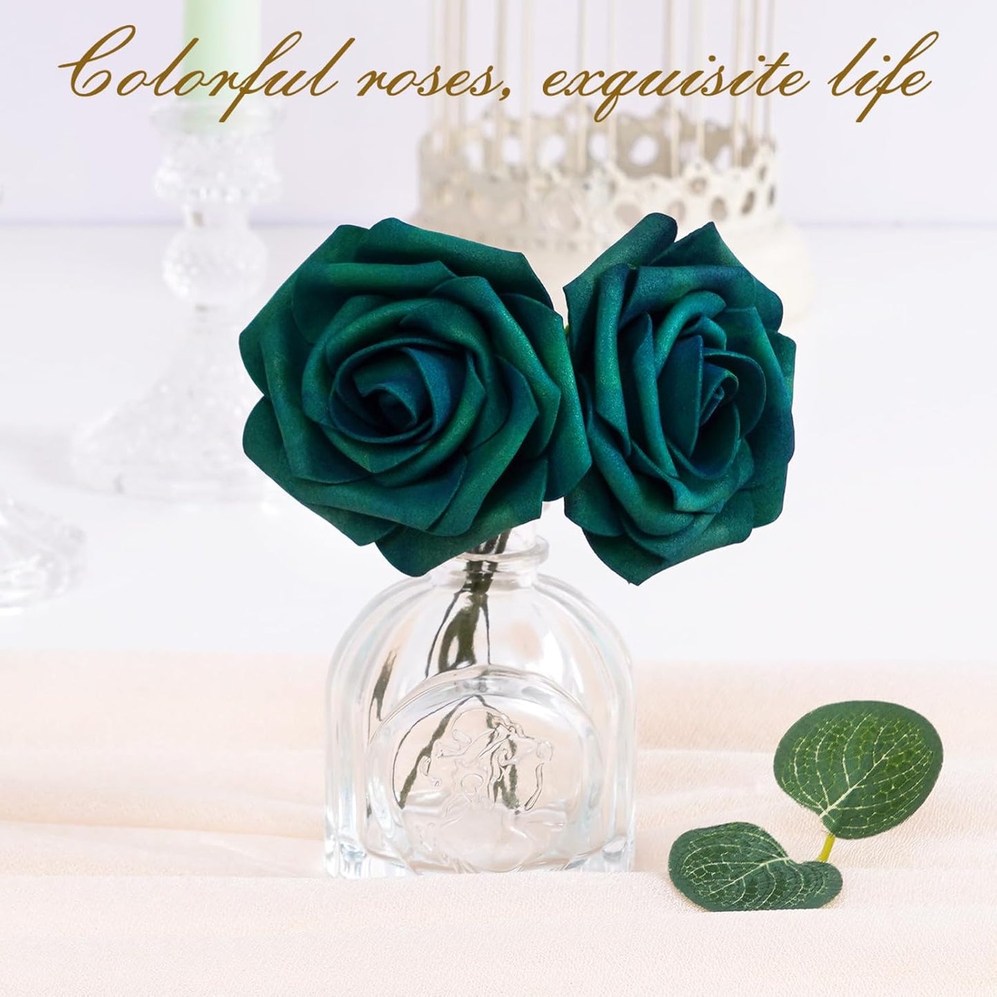 BLEUM CADE 36Pcs Artificial Flowers Fake Roses with Stems, Army Green Boxed Foam Roses for DIY Bouquets Centerpieces Wedding Party Arrangement Bridal Shower Decor