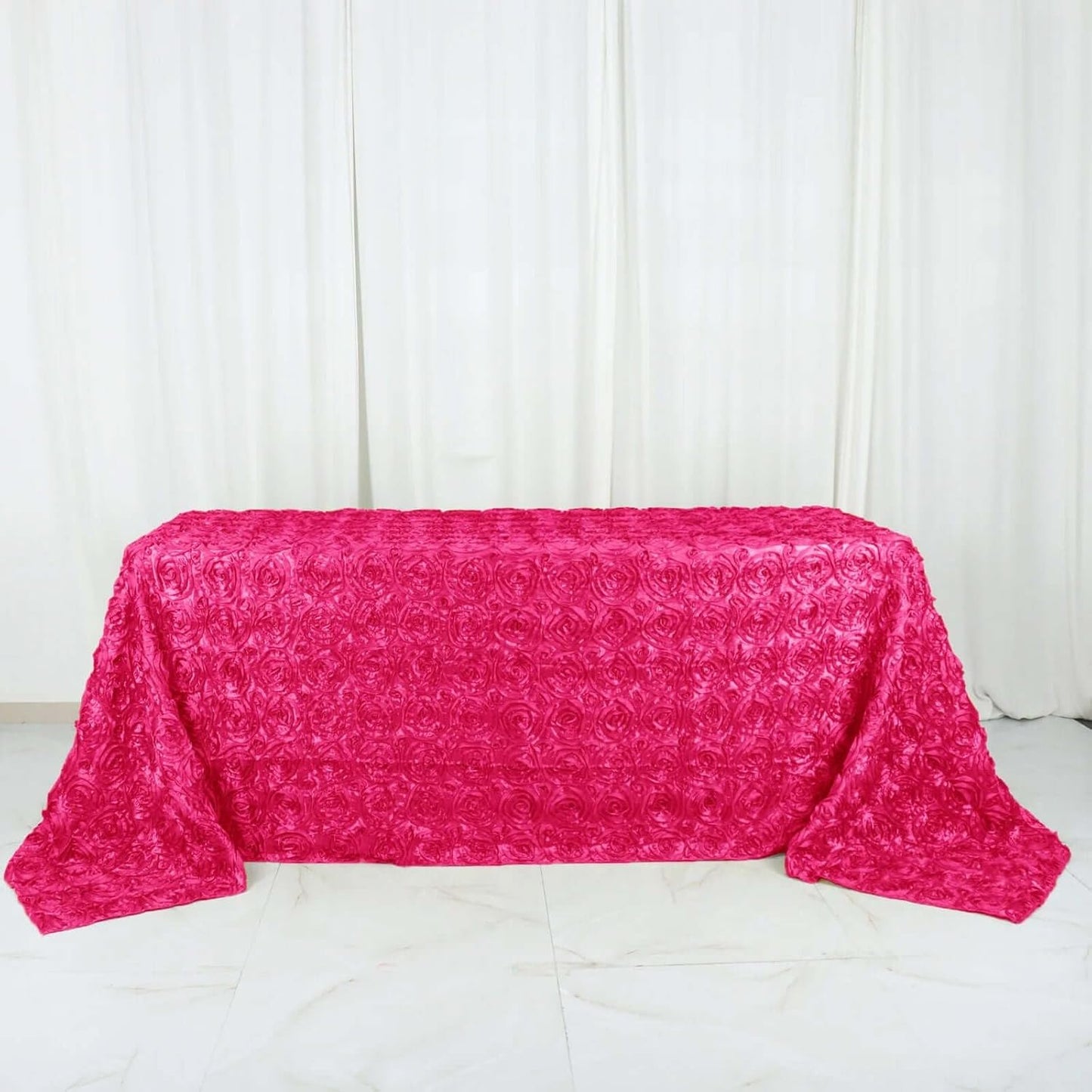Efavormart 90"x132" Wholesale Rectangle Table Cover Fushia Grandiose Rosette 3D Satin Tablecloth for Wedding Party Event