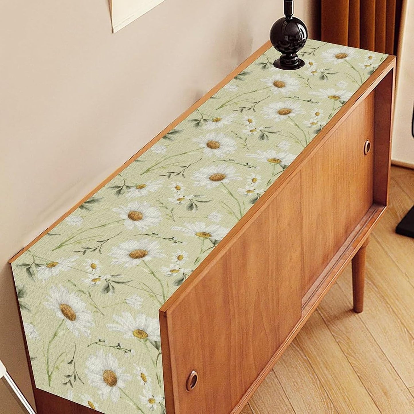 Daisy Floral Table Runner, Spring Seasonal Summer Wild Flower Rustic Country Farmhouse Table Center Decor for Home Kitchen Dining Patio Holiday Party Indoor Outdoor Table Decorations, 13"x90" Inch