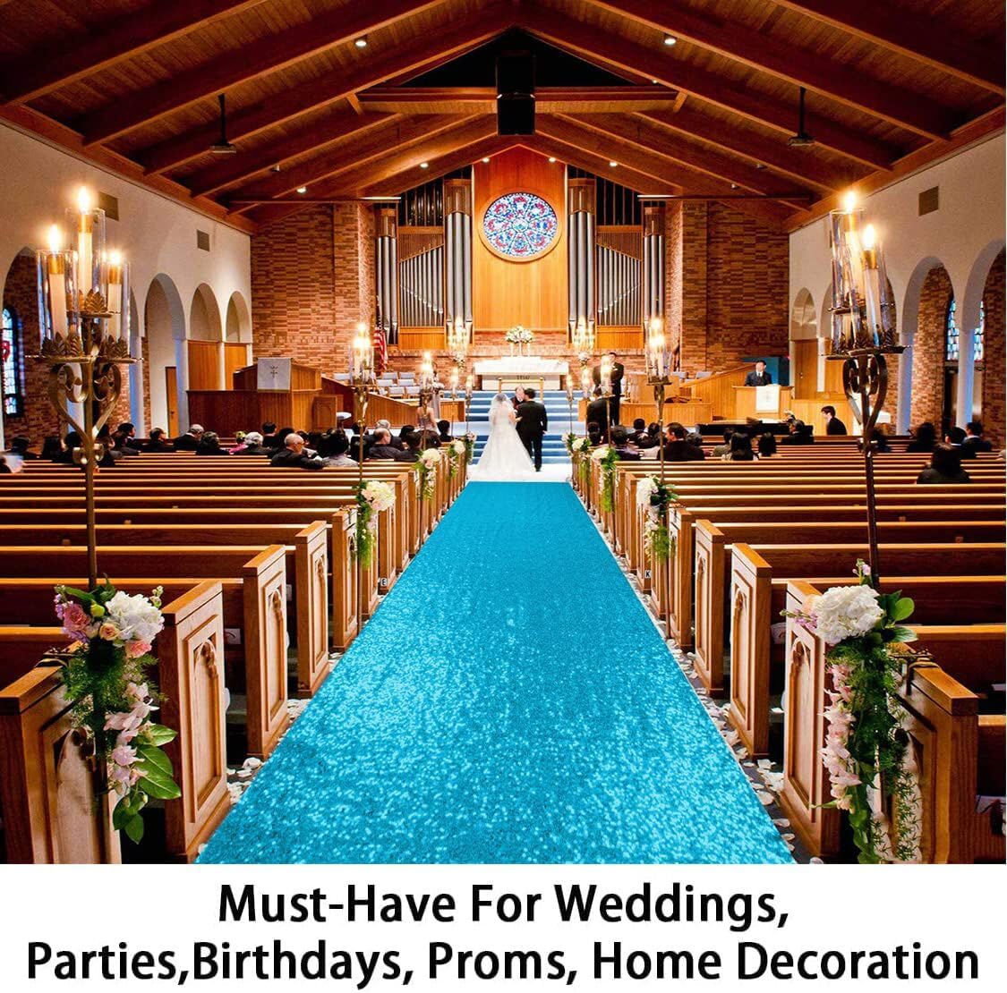 ShinyBeauty Sequin Aisle Runners 2Ft x 15Ft Turquoise Carpet Runner for Party Glitter Runner for Wedding N116