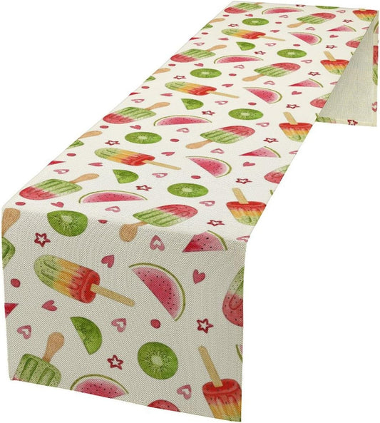 Summer Popsicles Table Runner, Colorful Watercolor Ice Cream Loves Heart Seasonal Dinner Runner for Party Holiday Home Kitchen Dining Table Decor 13"x60"