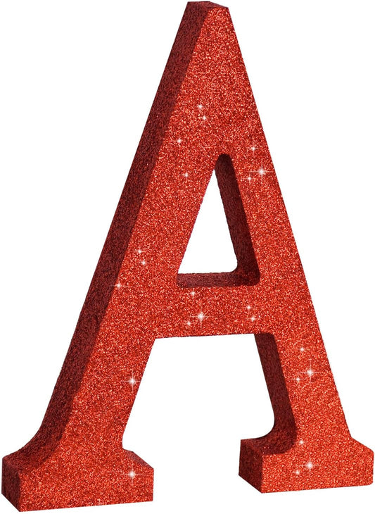 TONIFUL 8 Inch Red Glitter Letter A Table Centerpiece A-Z Red Birthday Party Decorations,Red Alphabet A for Birthday,Chrismas,Graduation,Bridal Shower,Wedding,Anniversary Party Supplies