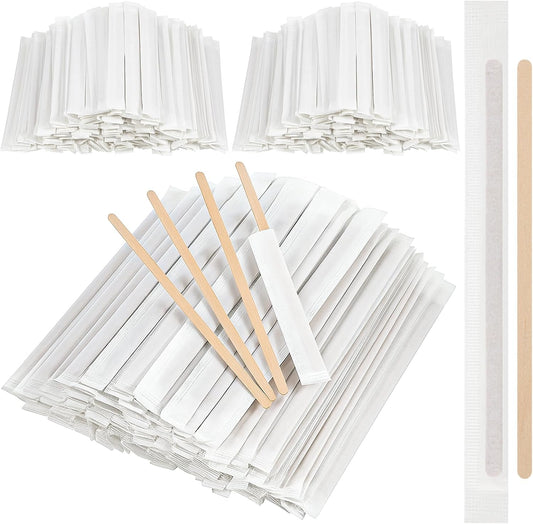 2000 Pcs Individually Wrapped Wooden Coffee Stirrers 5.5 Inch Disposable Wood Stir Sticks, Round End coffee stirrer for Cocktail, and Hot Drinks