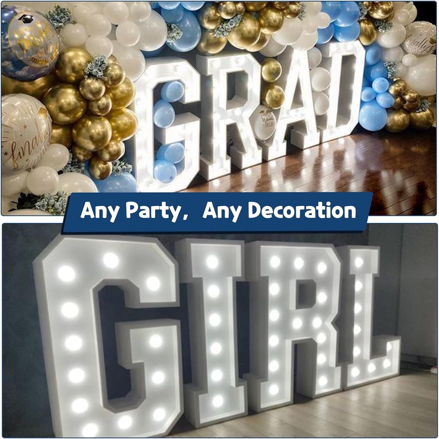 Marquee Letters 3 Feet Tall Large Light Up Letters Baby Shower Decorations Wedding Engagement Proposal White Party Decorations Mr and Mrs Sign Big Cardboard Backdrop &