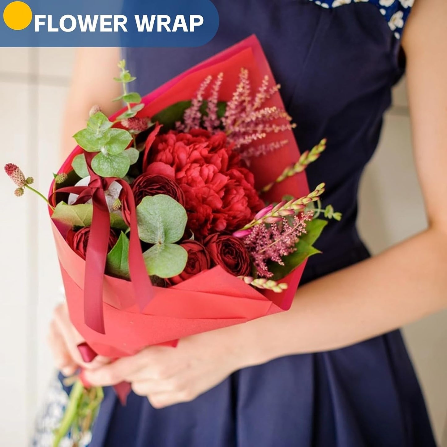 Red Wrapping Paper, 15"x900" (75FT) Solid Color Art Craft Kraft Decorative Paper Roll for Christmas Mother's Day Valentines Anniversary Wedding Birthday, Bouquet Flower Gift Wrap for Women Girls