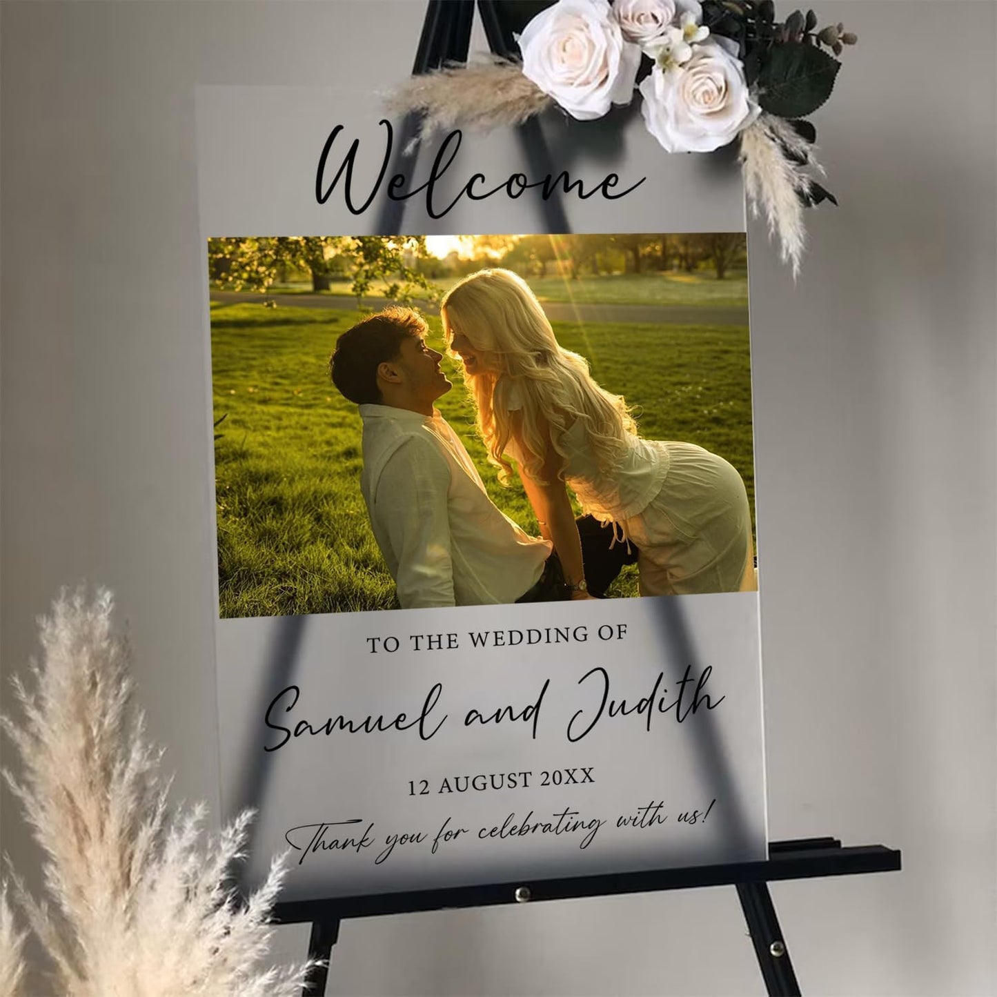 Personalized Wedding Photo Acrylic Welcome Sign – Custom Picture Board with Bride & Groom Names, Elegant Acrylic Wedding Reception Entrance or Ceremony Decoration, Indoor & Outdoor Keepsake Gift #6