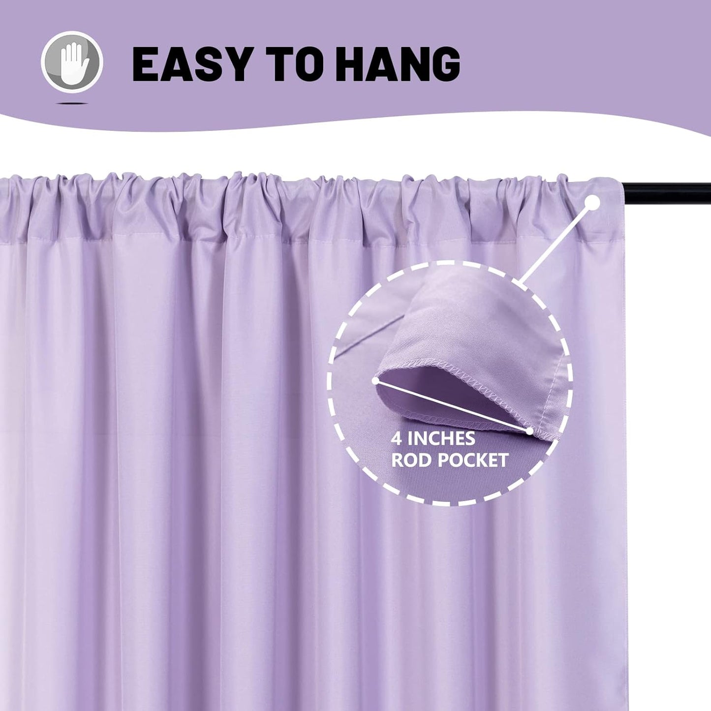 MYSKY HOME 10ft x 8ft Light Purple Curtains - Wedding & Stage Drapes with Rod Pocket, 5ft x 8ft, 2 Panels