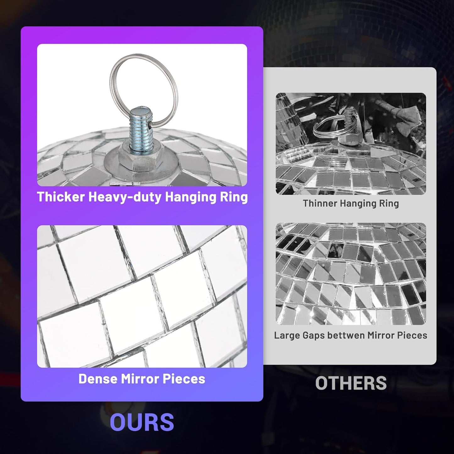 Yescom 4PCS 7" Mirror Disco Ball Set Small Hanging for 70s 80s Party Events Wedding DJ Dance Club Bar Stage Lighting Holiday Business Home Decor Silver