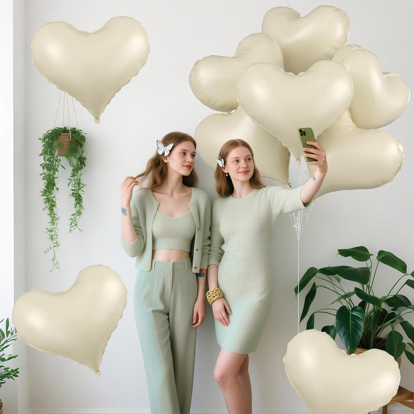 Cream White Heart Balloons,24Inch Large White Heart Foil Balloons for Valentine's Day Birthday Wedding Baby Shower Anniversary Party Decorations