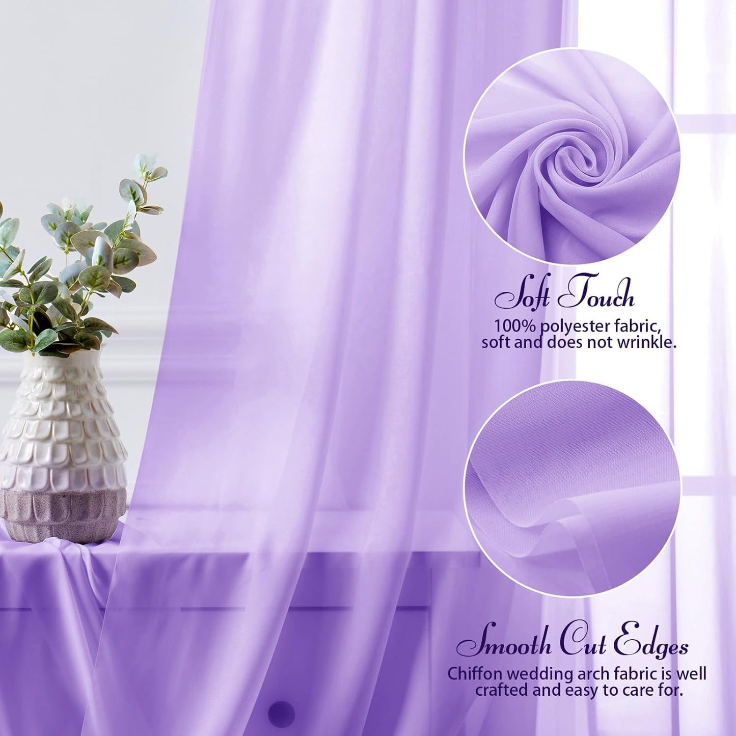 SiinvdaBZX 4 Panels Wedding Arch Draping Fabric 30" x 240" Lavender Purple Polyester Chiffon Multi-Occasion Decorative Drapery