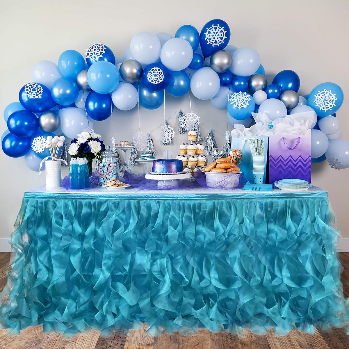 Luxury Organza Mesh Table Skirt Draping Floating Romance - Perfect for Bridal Showers, Birthday Weddings - Clear Flowing Decoration for a Wonderful Main Cake Table (Teal Blue-6ft, 72"Lx30"H)