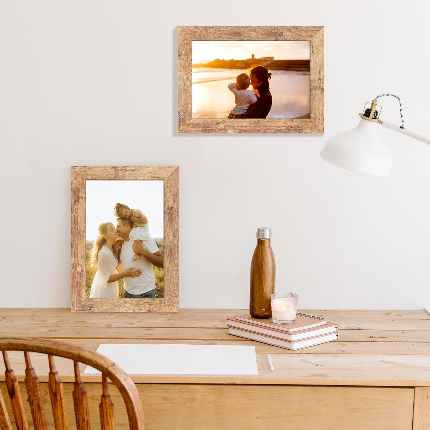 6x9 Picture Frame Set of 4, High Definition Real Glass Rustic Brown Frame, 6 x 9 Wood Photo Frames for Tabletop Display and Wall Mounting