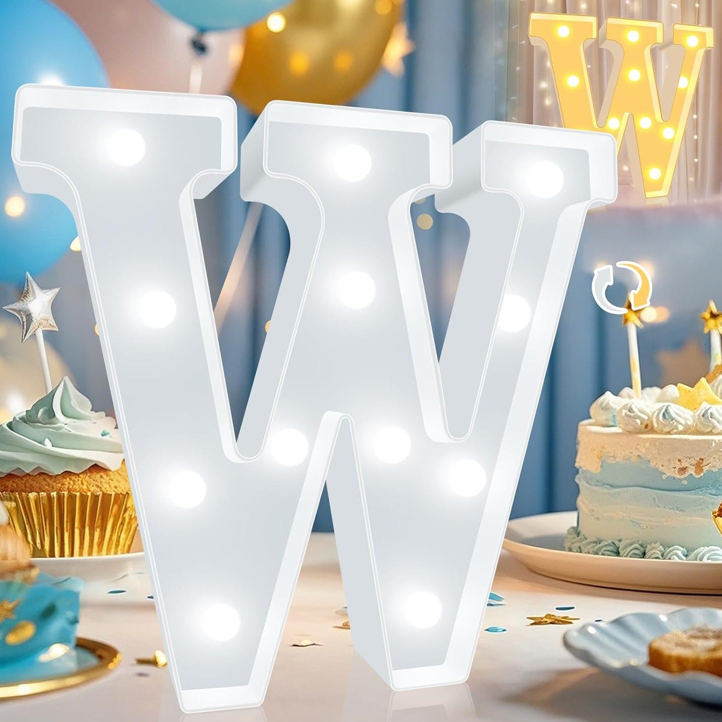 Pooqla LED Marquee Letter Lights, Warm White and Cool White Decorative Lighted Letters, Light Up Alphabet Letters for Boys Girls, Party, Wedding, Bar, Night Light, Birthday Decoration, Letter W