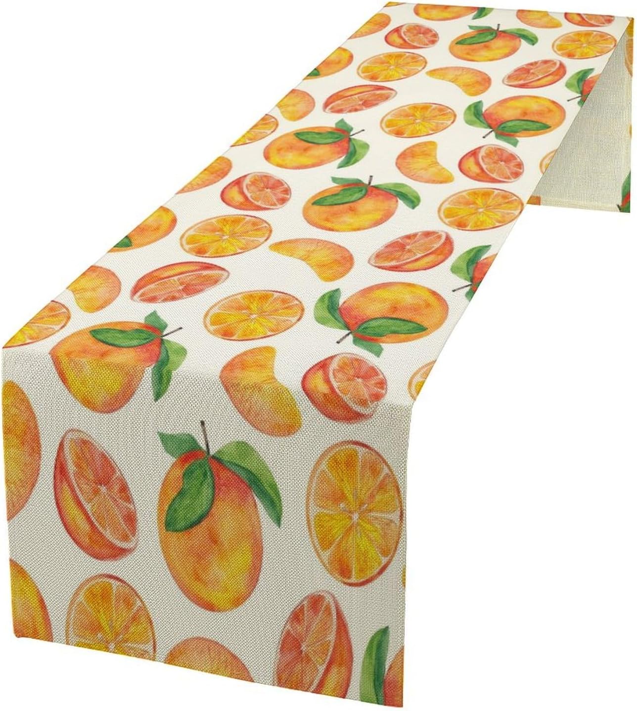 Watercolor Fruit Botanical Print Table Runner Spring Summer Orange Lemon Dinner Runner for Farmhouse Party Holiday Home Kitchen Dining Table Decor 13x36