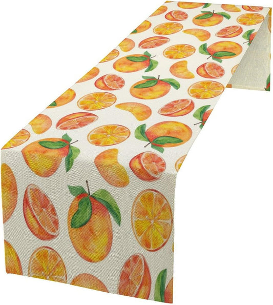 Watercolor Fruit Botanical Print Table Runner Spring Summer Orange Lemon Dinner Runner for Farmhouse Party Holiday Home Kitchen Dining Table Decor 13x36