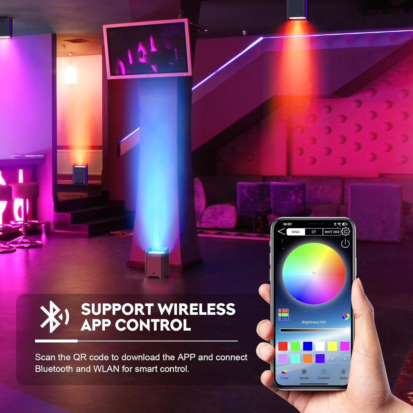 9600mAh Wireless Uplights, 6x18W RGBWA UV Rechargeable Stage Lights, APP/DMX512/Remote Controlled Par Lights, Battery Powered Uplights for Show, Party, Festival, Event, 4 Pack