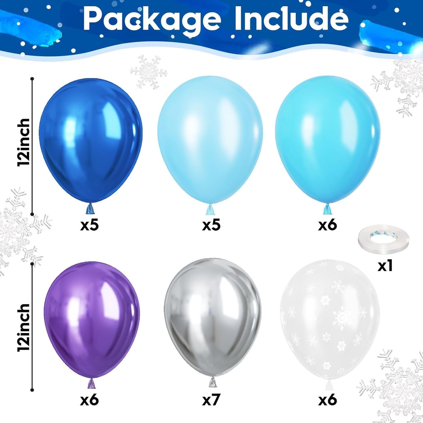 Snowflake Balloons, Pastel Blue Metallic Purple Silver Balloon with Snowflake Latex Balloons Birthday Party Decorations for Girls Birthday Baby Shower Winter Wonderland Christmas Party Supplies
