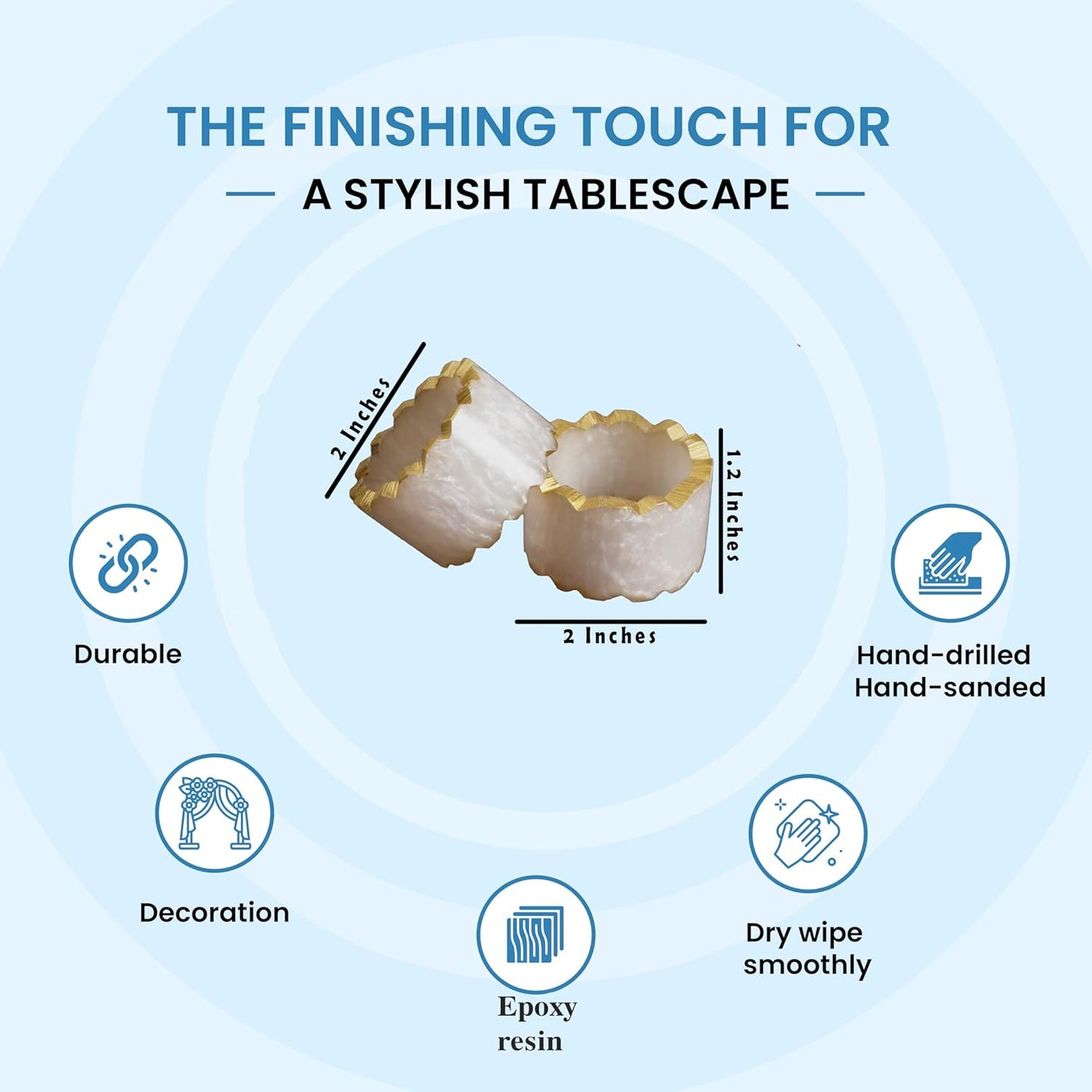 Rustic Epoxy Resin Napkin Rings Set of 6 - Napkin Holders for Parties, Dining, Family Gatherings, Weddings, Holidays, Décor, Gifting Durable Tabletop Decor (Ivory) CLEENTABLE