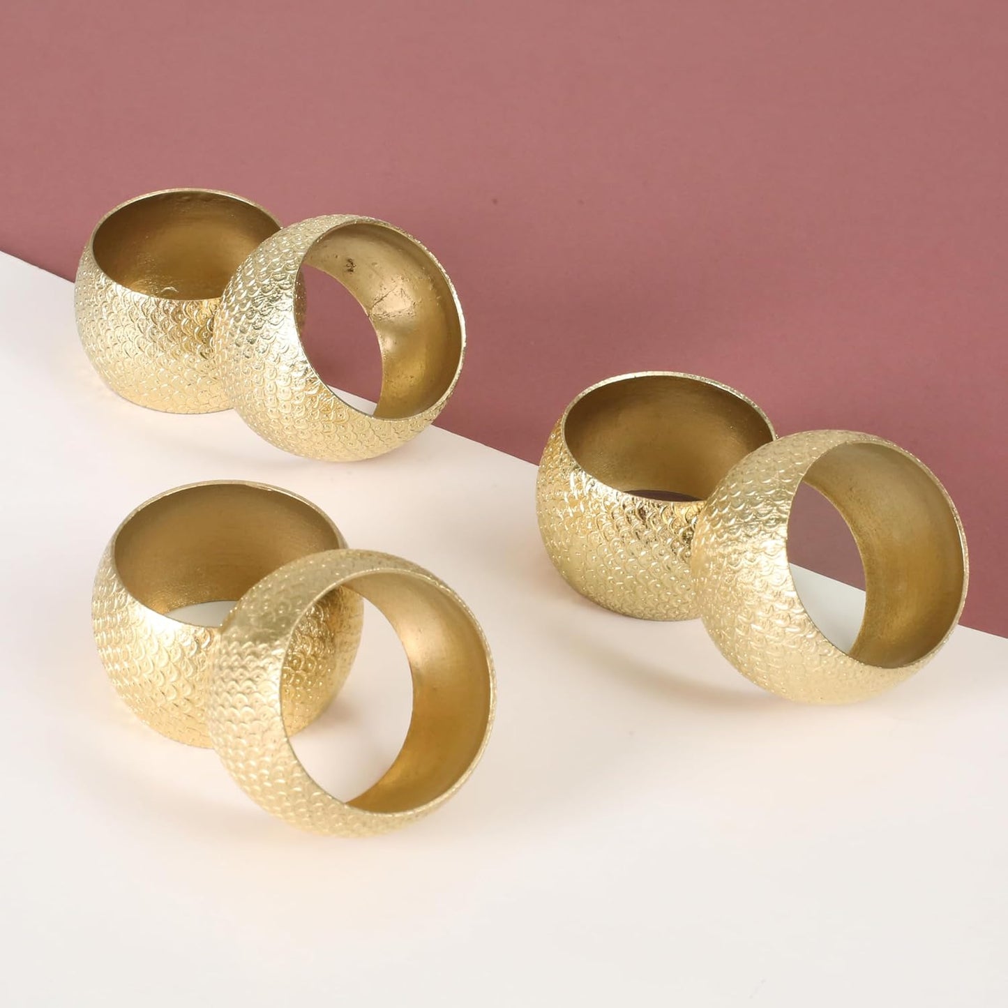 Napkin Holders for Cloth Napkins Set of 12 - Lightweight Metal Round Napkin Holder Hammered Textured,Elegant Table Décor for Weddings, Dinners, Holidays, Events, Kitchen & Dining (Gold) - CLEENTABLE