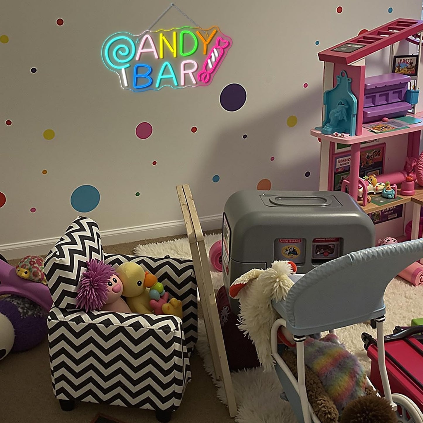 ineonlife Candy Bar Neon Sign Lollipop Neon Signs For Wall Decor Candy Decor Led Lights Birthday Party Teen Bedroom Candy Shop Lollipop Store Halloween Decorations Gifts USB Powered 16.54x7.68in