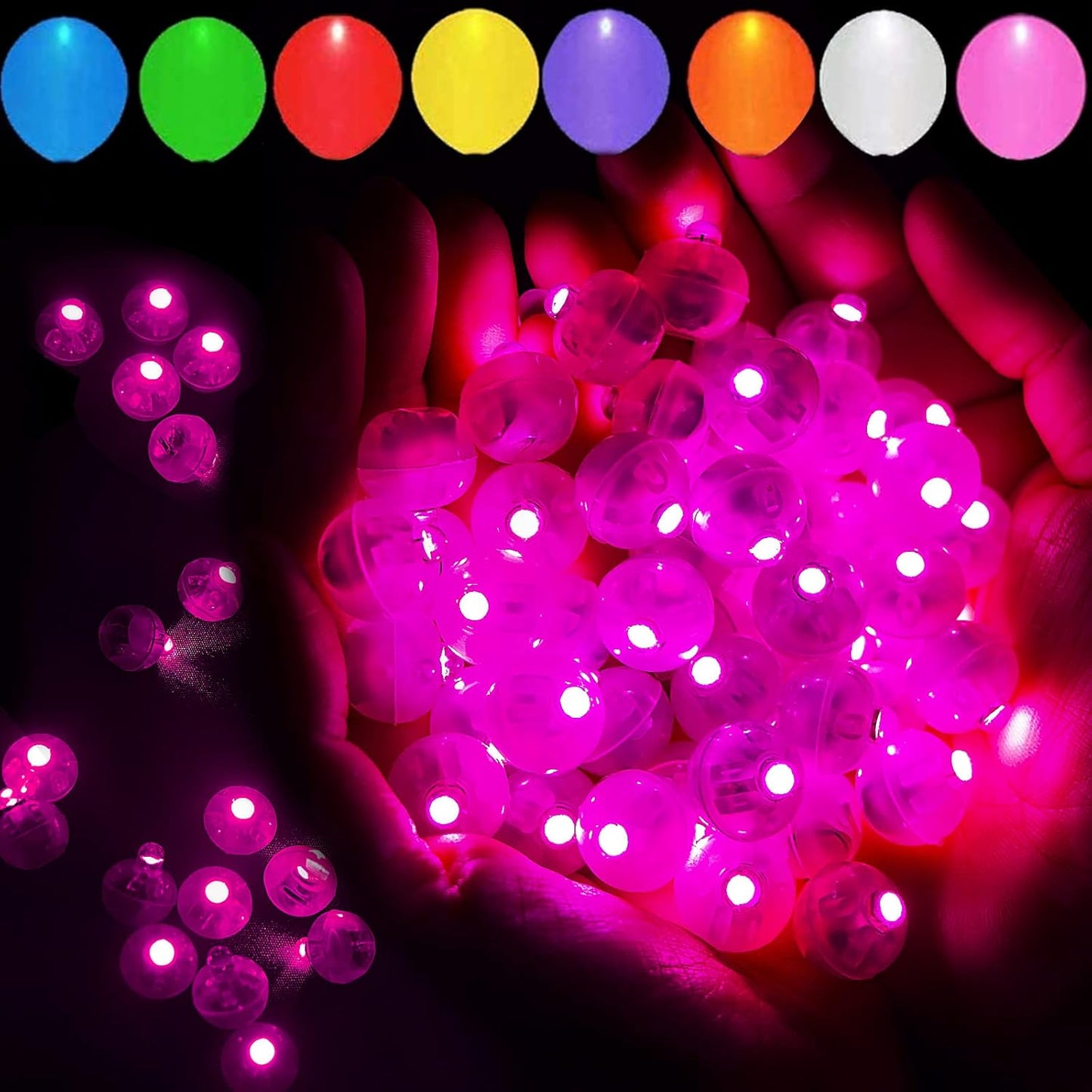 50pcs Pink LED Balloon Light, Mini Tiny Light Round Led Ball Lamp for Paper Lantern Balloon Indoor Outdoor Party Event Birthday Party Wedding Decoration Halloween Christmas Supplies