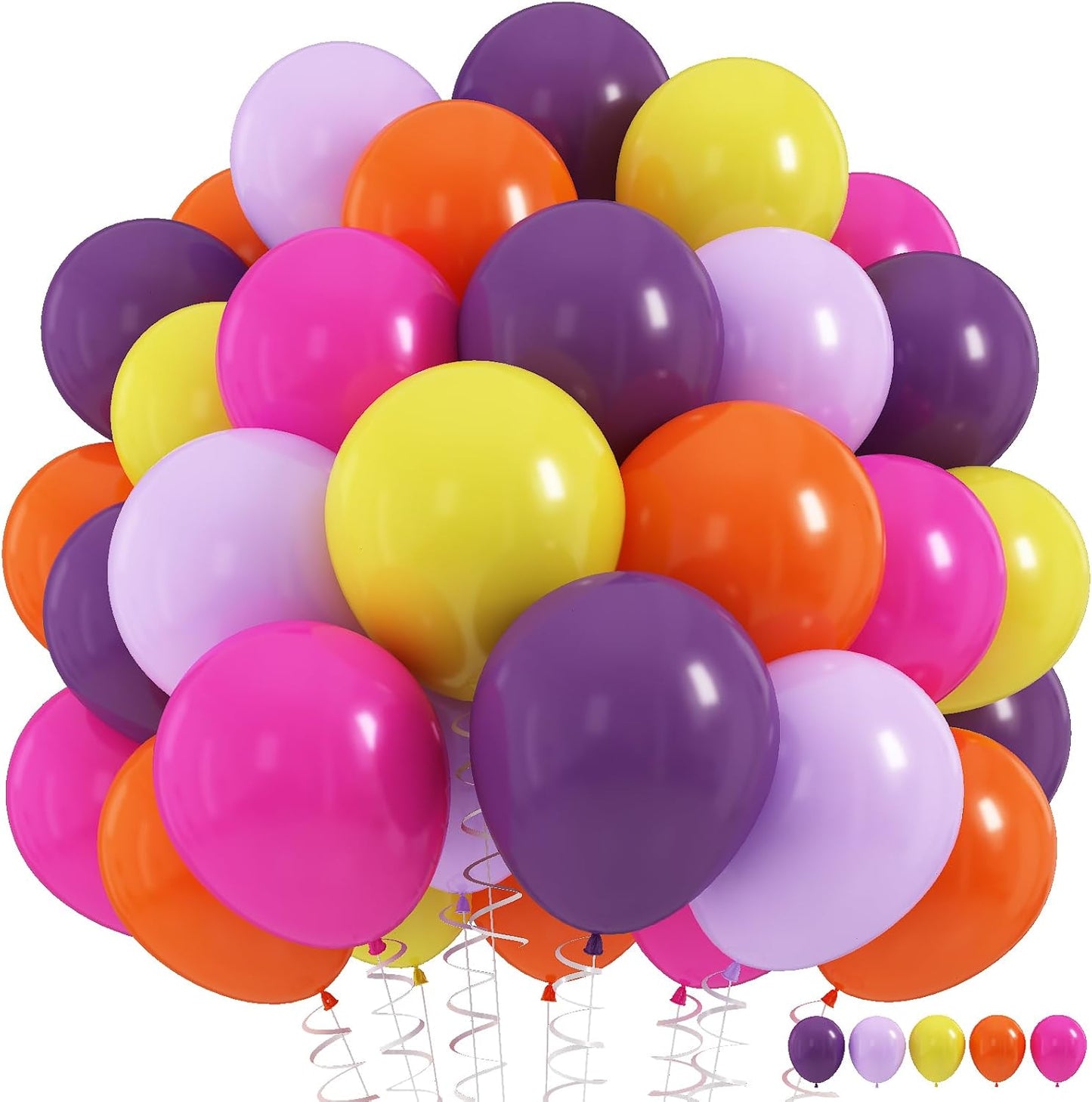 Rainbow Balloon Set, 60Pcs 12 Inch Lavender Macaron Pastel Purple Yellow Orange Neon Fuchsia Hot Pink Colorful Balloons Birthday Decor for Hawaiian Fiesta Princess Party Baby Bridal Shower Decorations