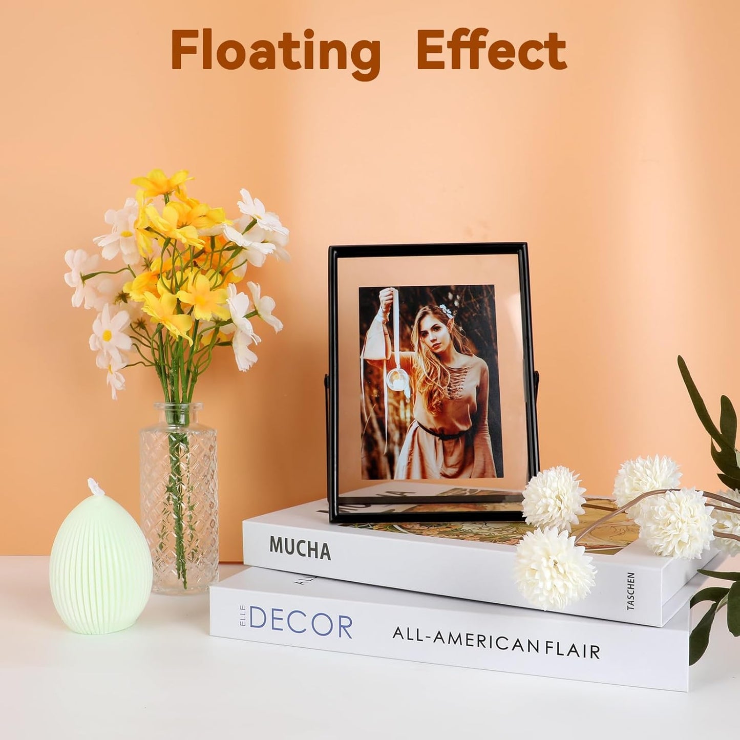 Black Floating Frame (5"x7", Vertical), For Picture 4x6, 3x5, 2x3, Tabletop Shelf Photo Frame, Classy Gift For Festival, Wedding, Home or Office Décor