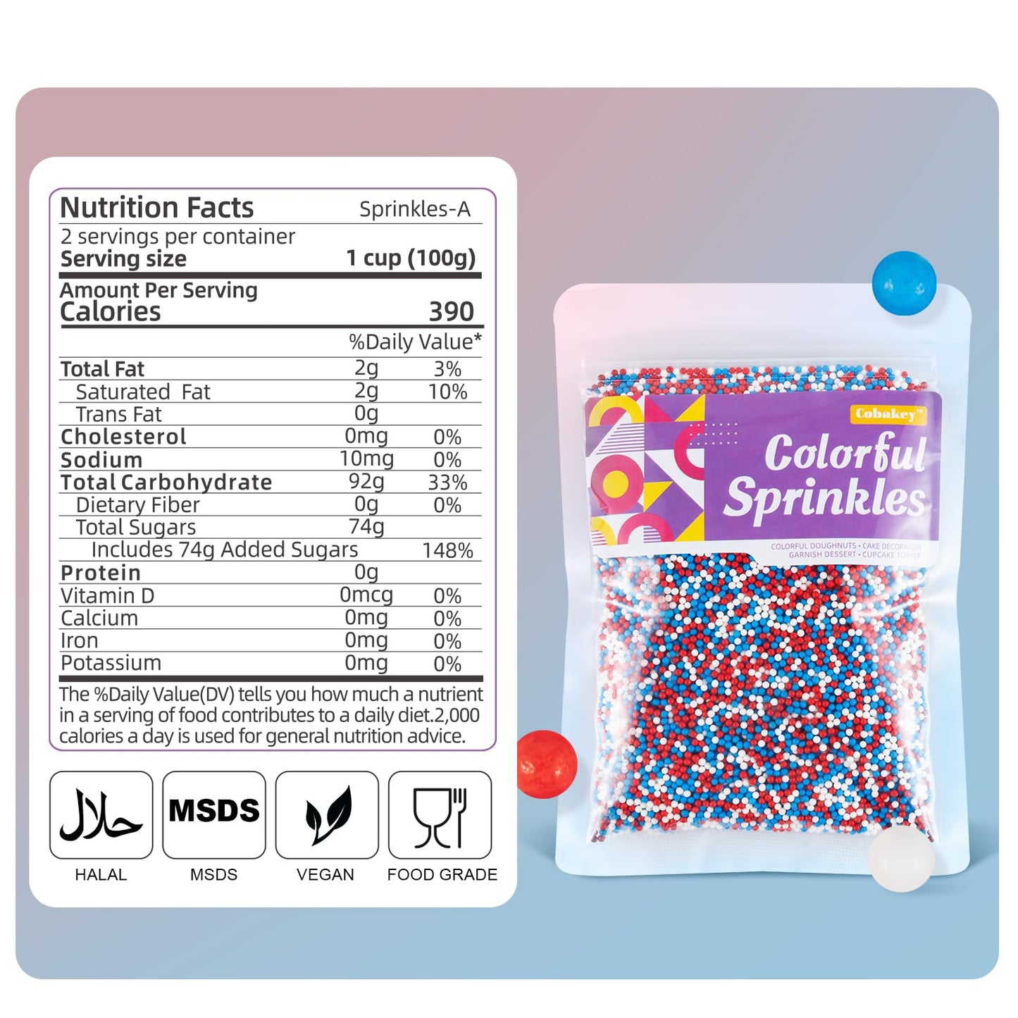 Red White & Blue Sprinkles for Baking (7oz) - Patriotic Nonpareils & Mini Pearls Mix, 4th of July Cake Decorations, Cookie & Cupcake Topper, Ice Cream Toppings, USA Flag Colors