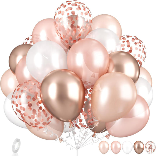 Rose Gold Balloons Set, Pearl Champagne Gold Rose Gold and White Birthday Balloons, Metallic Roses Golds Confetti Balloons for Girls Women Birthday Party Wedding Bridal Shower Decorations