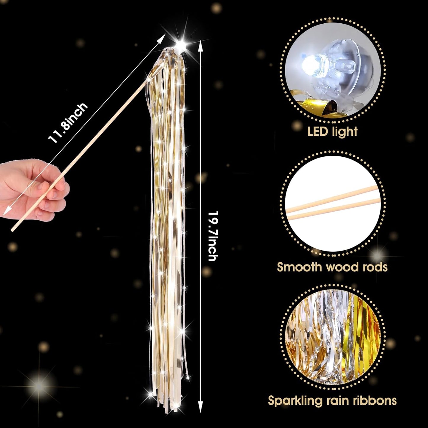 100 pcs Wedding Wands Light up with LED Tinsel Wedding Streamers for Wedding Send off and Greeting Ideal Props for Weddings, Birthday Parties, Christmas Cheerleading Games (Champagne)