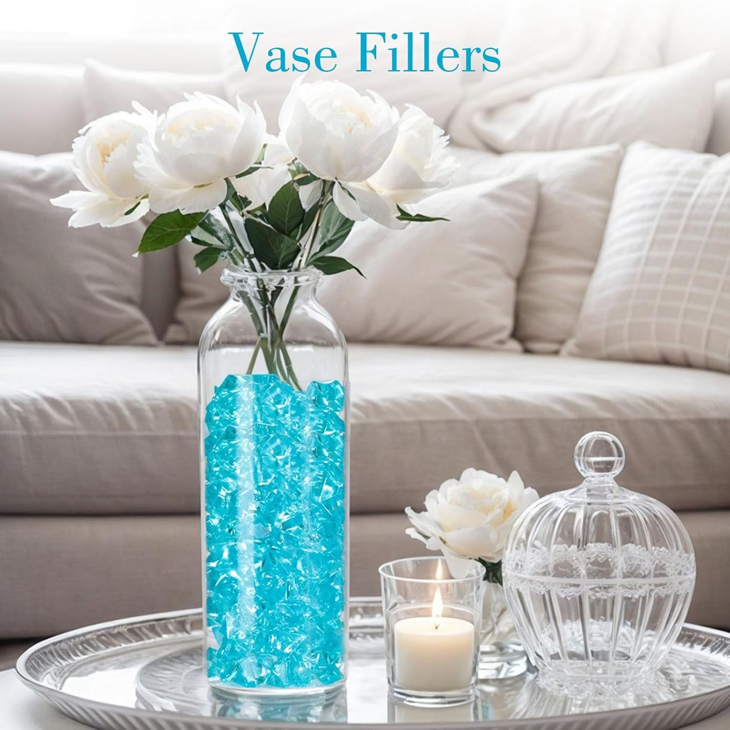 DomeStar Light Blue Fake Ice Rocks, 150PCS Acrylic Gems Crystals Plastic Diamonds Vase Centerpiece for Vase Fillers DIY Craft Wedding Party Table Scatter Aquarium Tank Decoration