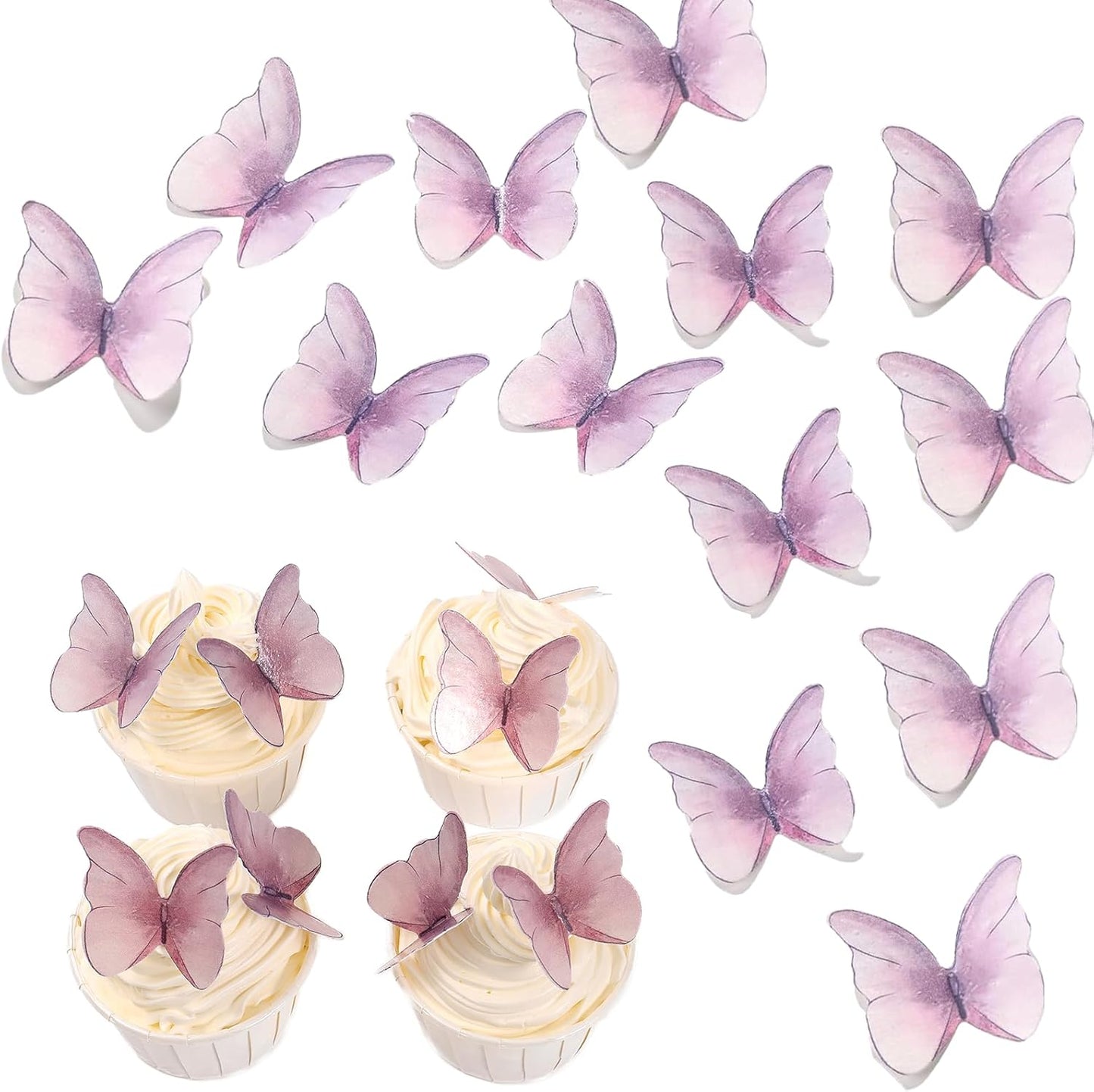 48Pcs Edible Butterflies Cake Topper Edible Butterfly Cupcake Toppers Wafer Paper Butterflies Edible Butterfly Cake Decorations for Wedding Birthday Party Cupcakes Decorating (Purple)