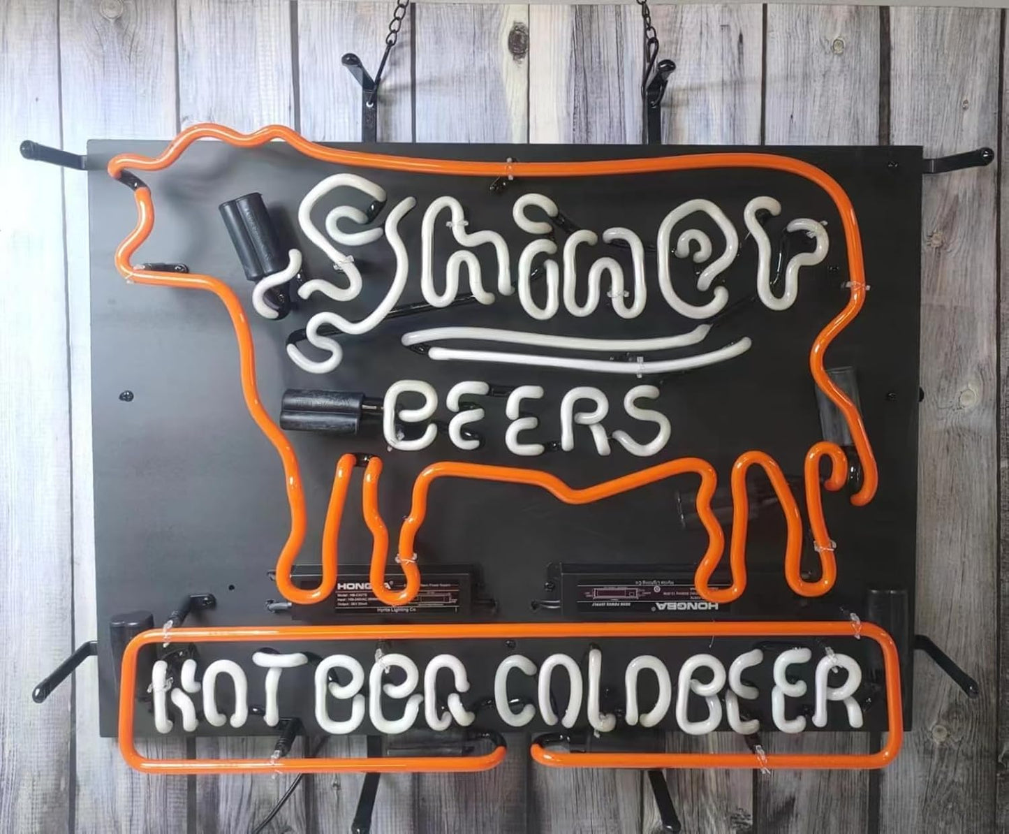 Neon Signs Compatible for Shiner Beer Hot Bbq Cold Beer,Real Handmade Neon Light for Office Hotel Pub Cafe Birthday Party Man Cave Neon Light Art Wall Lights 24 X 20 Inches