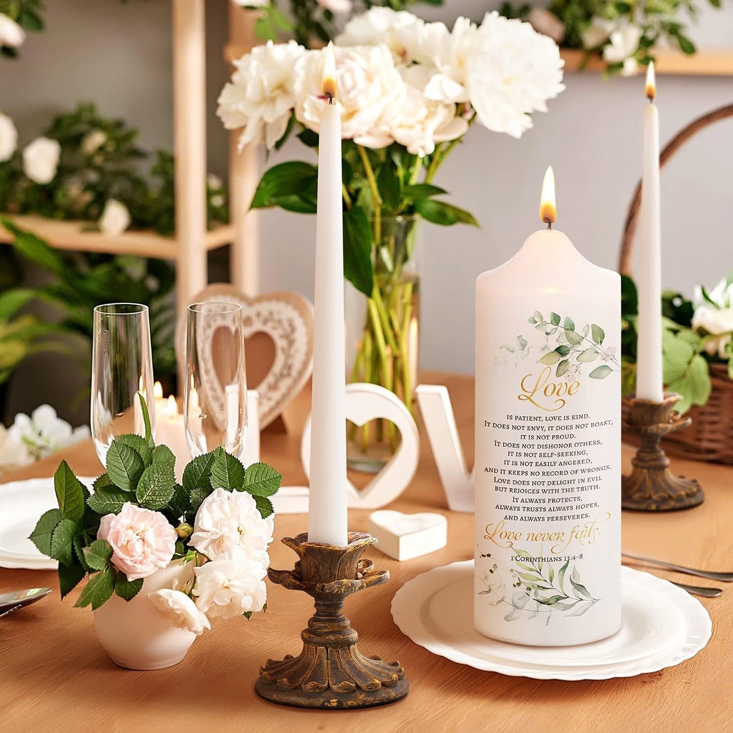 Frienda Unity Candles for Wedding Ceremony Set Wedding Unity Taper Candles Catholic Religious Ceremony Accessories(Leaf Style)