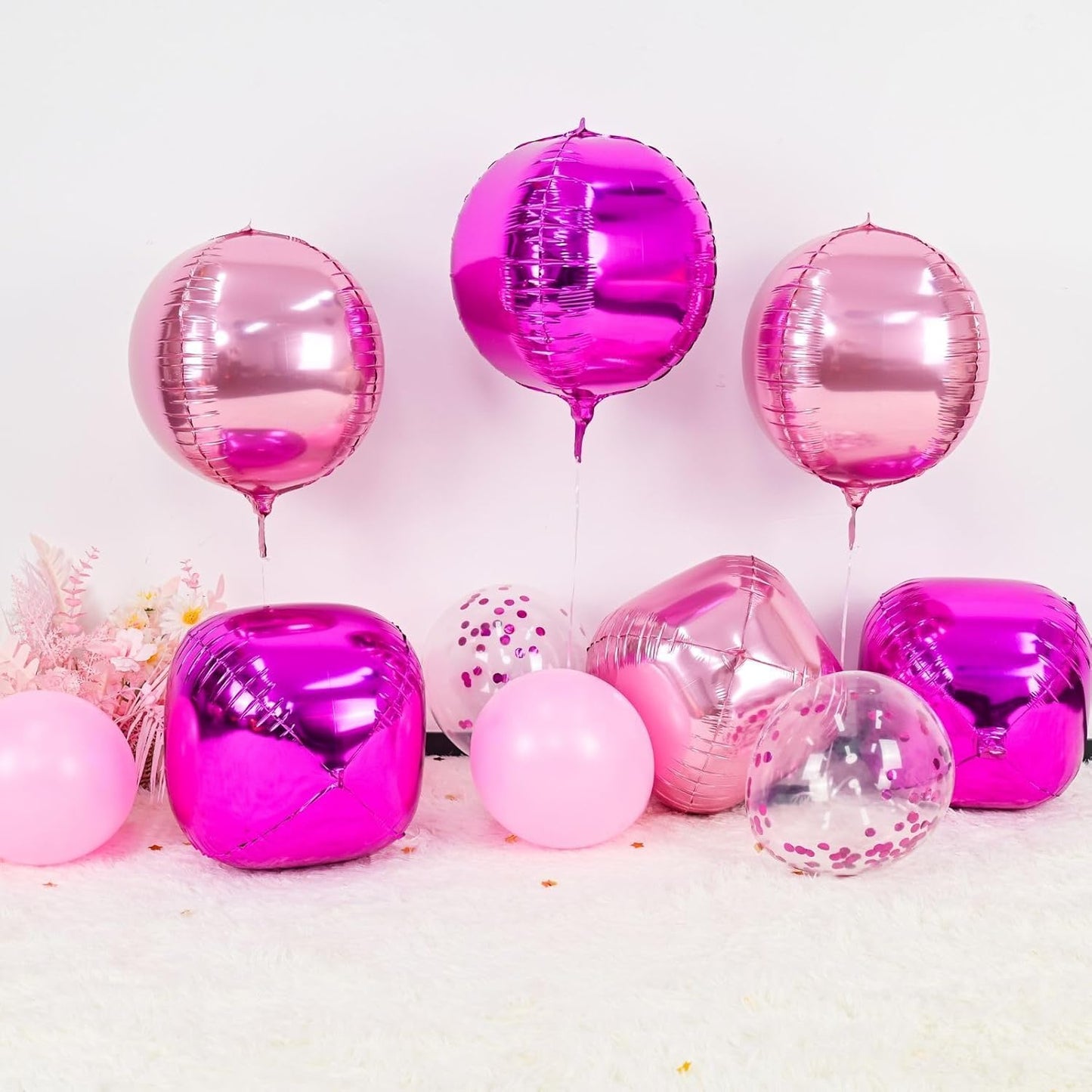 6Pcs Hot Pink Round Foil Balloons,Giant 4D Round Ball Balloon,22 Inch Metallic Hot Pink Balloons for Birthday Wedding Prom Party Decorations