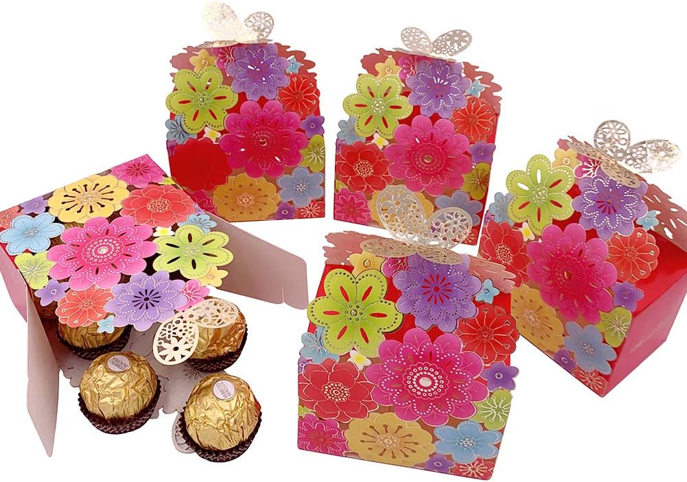 Party Favor Boxes,Flower Butterfly Candy Boxes Laser Cut Candy Boxes Colorful Gift Boxes for Wedding Bridal Shower Anniverary Birthday Party (20 PCS)