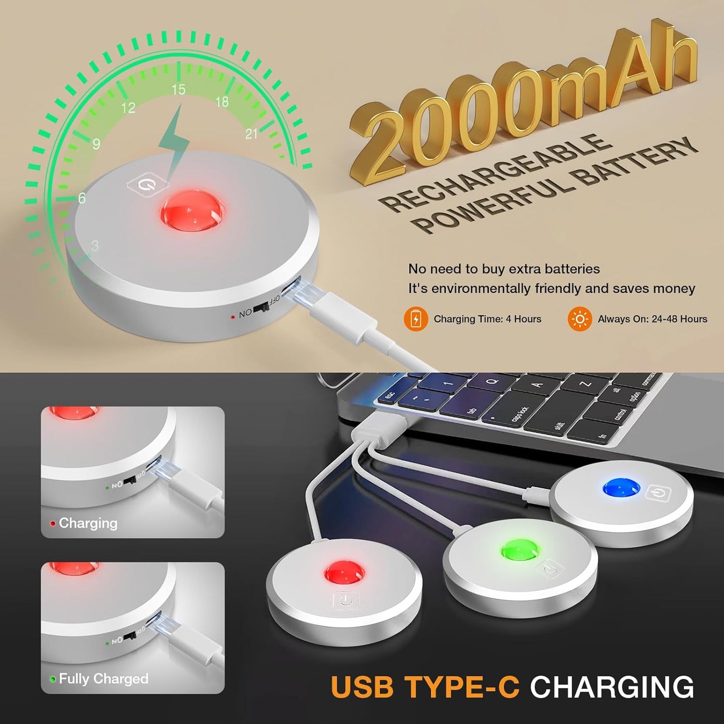 RGB Puck Lights with Remote Control, 2000mAh Rechargeable Stick on Led Lights, 9 Colors & 2 Dynamic, Tap Light with Timing,Under Cabinet Lighting for Closet,Kitchen,Cabinet,Shelf(Silver, 5 Pack)