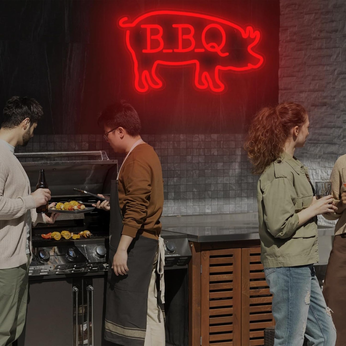 BBQ Pigs LED Neon Sign, Cute Pig LED Light for BBQ Restaraunt Frontstore Decoration, Versatile Wall Decor for Home, Bar, Party, 15.7"x9.1"