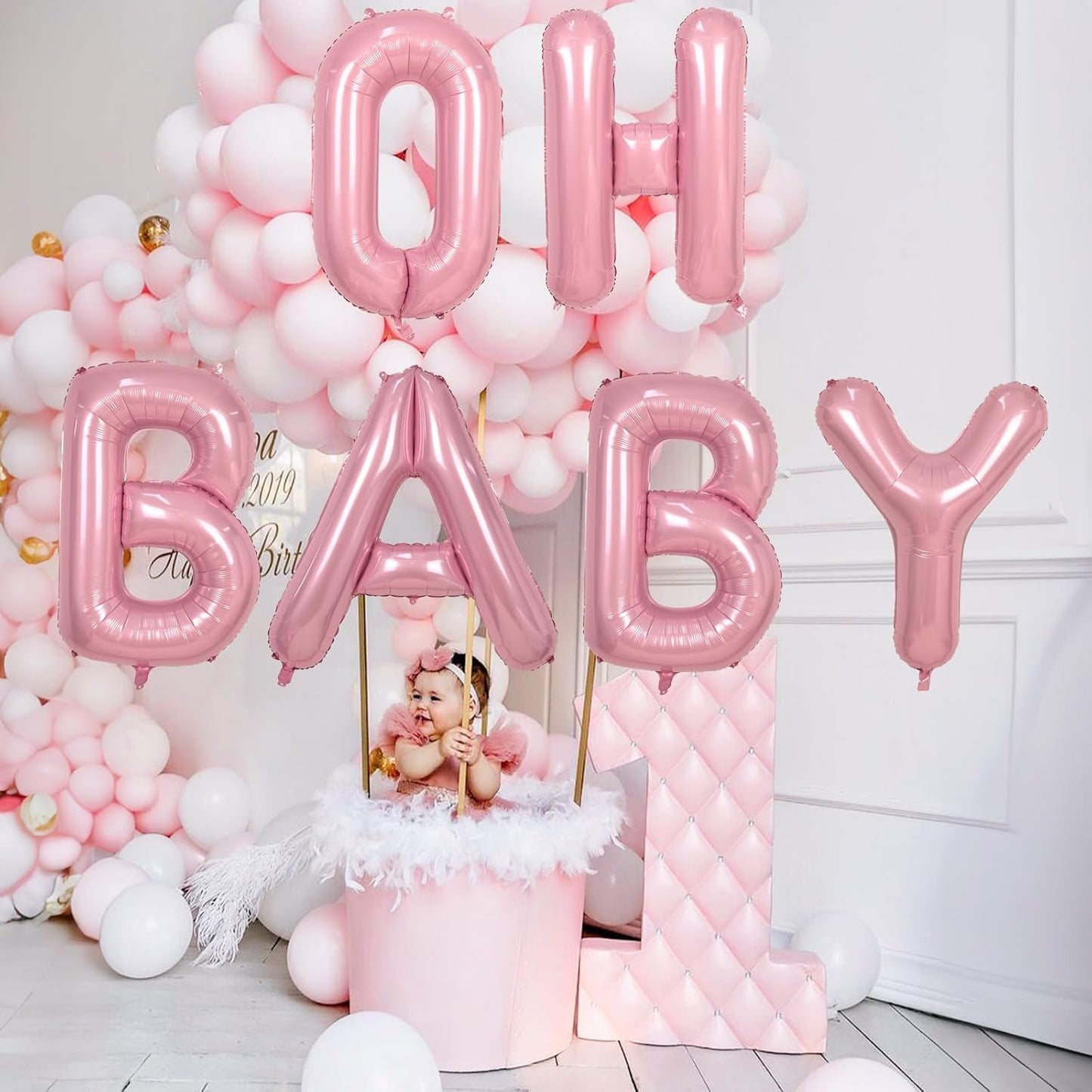 40 Inch Pink Letter Balloon C, Giant Alphabet A - Z Foil Balloon Baby Pink, Self Inflating Pearl Pink Letter Balloon C, Mylar Letter Customize Balloons for Girl Birthday Party Decoration Supplies