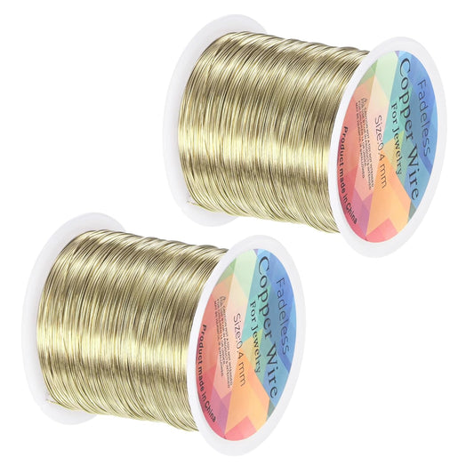 2-Rolls 0.4mm Jewelry Wire, 26 Gauge 328FT Craft Wire Copper Beading Wire for Jewelry Making/Planting/Weaving/DIY Crafting, Soft Metal Wires [100M, Light Golden]