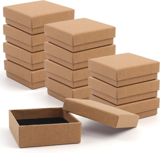 Gift Box Necklace Earring Ring Box Gift Box,12 Pieces Square Cardboard Jewelry Gift Boxes,Cotton Filled Cardboard Paper Jewelry Box Gift Case (3.5x3.5x1.25 Inches) (Kraft)