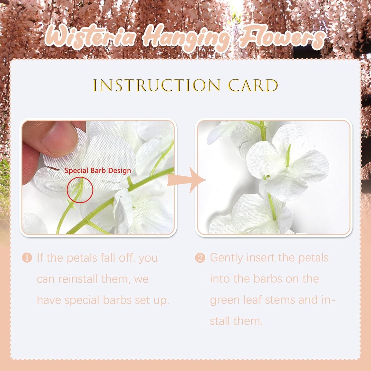 5 Pack Champagne Wisteria Hanging Flowers, 3.44 Ft Fake Hanging Flowers, Artificial Wisteria Garland Vines for Wedding Room Backdrop Outdoor Patio Garden Decoration