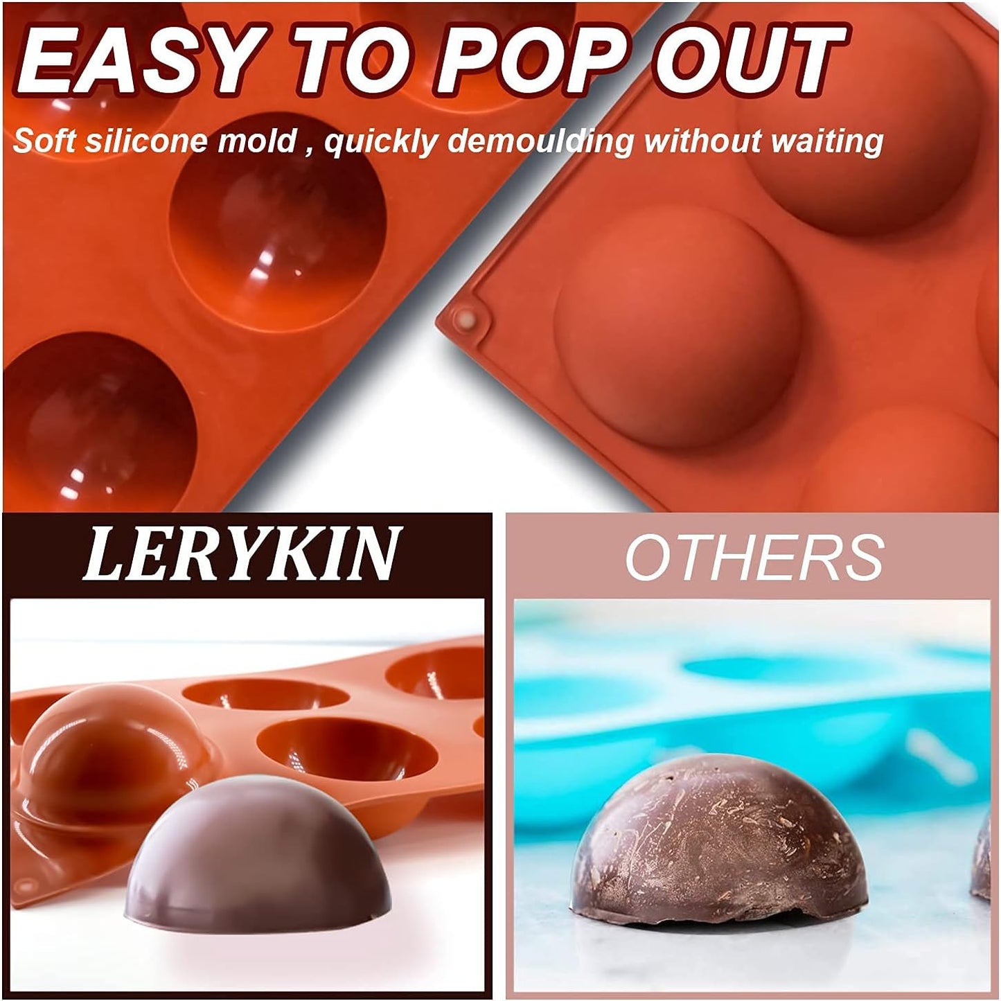 3 Pack Large 6-Cavity Semi Sphere Silicone Molds, Non-Stick Baking Mold for Making Standard Size Hot Chocolate Bomb, Cake, Jelly, Dome Mousse