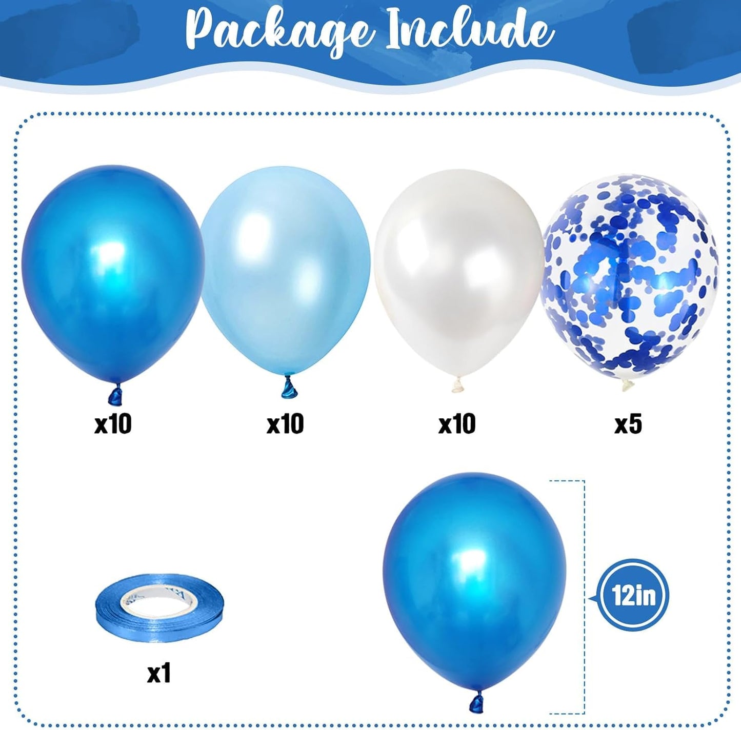 Blue and White Balloons, 35pcs 12 Inch Pearl Royal Blue Light Blue White Balloons, Pale Confetti for Boys Christening Baby Shower 1st Birthday Men Aqua Wedding Party Decorations Is-02