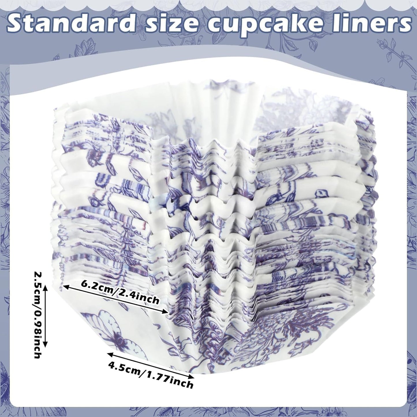 Tanlade 350 Pcs Square Mini Cupcake Liners Disposable Brownie Baking Pan Liners 1.77 Inch Paper Baking Cup for Cup and Cupcakes Party Supplies for Weddings Birthdays Bridal Showers(Blue Flower)