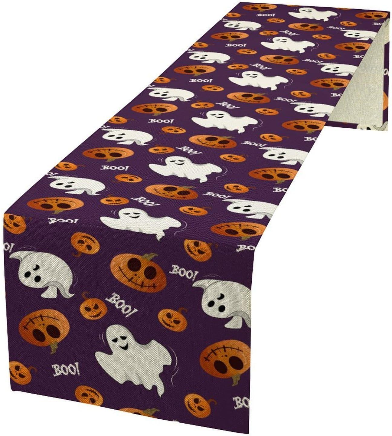 Halloween Table Runner,Ghost Pumpkin Halloween Table Runner for Kitchen Dining Table Decoration Home Party Decor 13x90 Inch