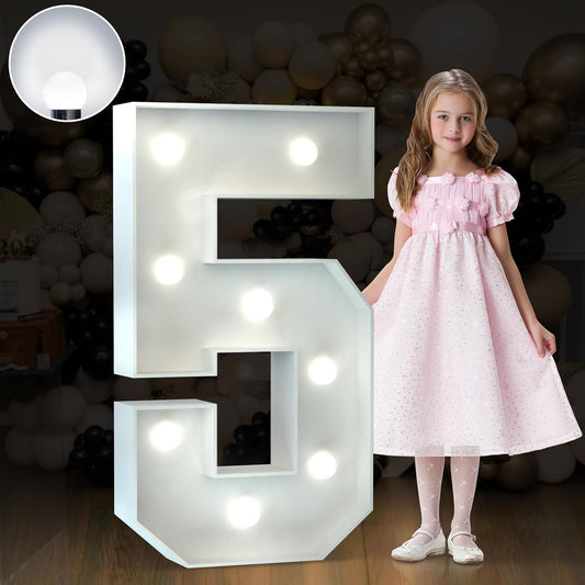 Marquee Numbers 3 Feet Tall Big Light Up Numbers 5th 25th 50th Birthday Decorations Girl Boy Graduation Decorations 2025 White Anniversary Party Decor Large Cardboard Prop Backdrop Sign 5
