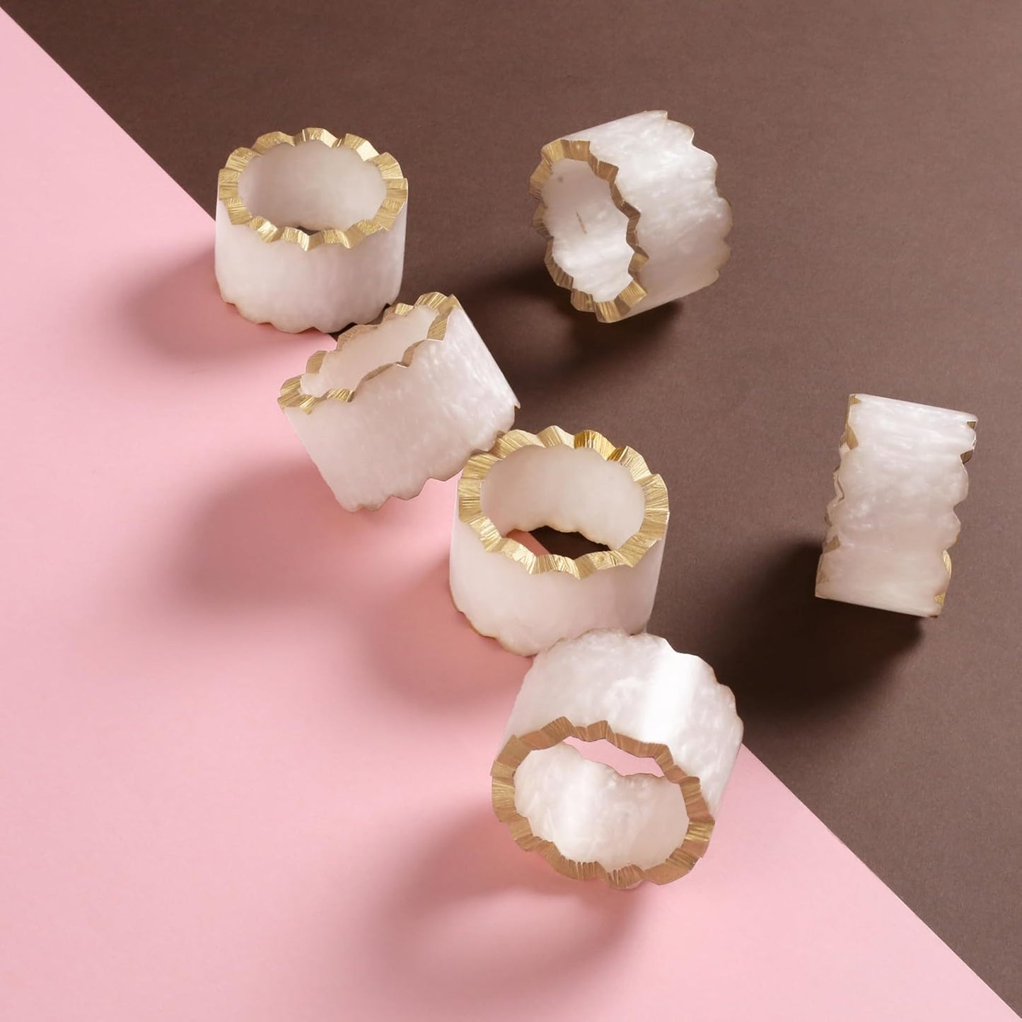 Rustic Epoxy Resin Napkin Rings Set of 6 - Napkin Holders for Parties, Dining, Family Gatherings, Weddings, Holidays, Décor, Gifting Durable Tabletop Decor (Ivory) CLEENTABLE